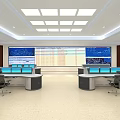 Modern Control Room Interior With Large Screens Multiple Monitors Console Desks And Office Chairs 3d model