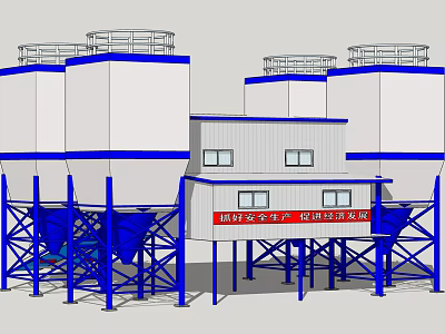 Industrial Storage Tanks With Blue Steel Frames Control Cabinets And Top Railings 3d model