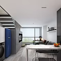 Modern Apartment Interior Design With Open Kitchen Living Room And Staircase TV Wall