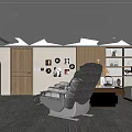 Modern Home Theater Room With Recliner Chair TV Screen Decorative Wall Art And Shelving Unit