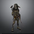 Futuristic Warrior Character In Standing Pose With Armor Spear And Ornamental Details