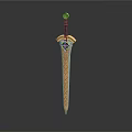 Ornate Golden Sword With Blue Hilt Intricate Pattern And Decorative Top