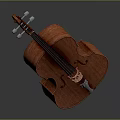 Wooden Violin As Household Musical Instrument With Brown Body And Strings