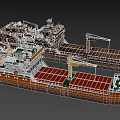 Cargo Ship Models With Orange Decks And Cranes On