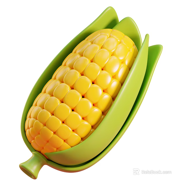 Fresh Yellow Corn with Plump Kernels and Green Husks as Organic Vegetable 3d model 