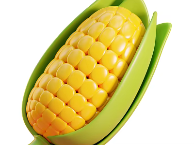 Fresh Yellow Corn with Plump Kernels and Green Husks as Organic Vegetable 3d model