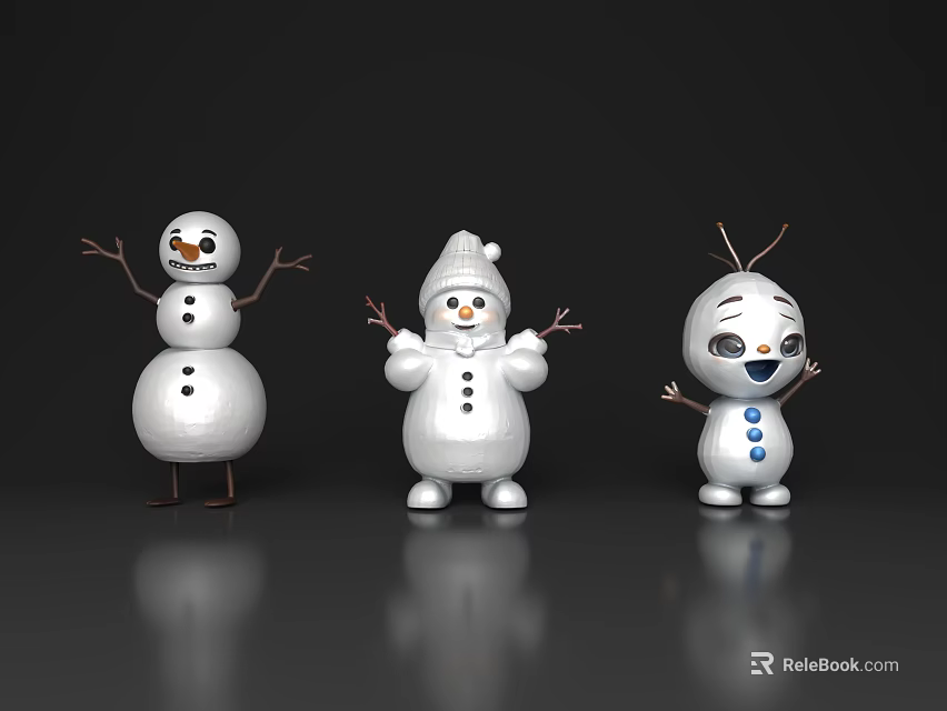 Cute Snowman Game Movie Characters With Various Cartoon Designs And Playful Poses 3d model 