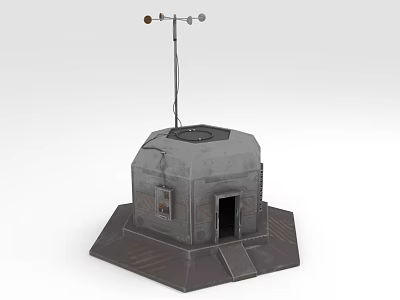 Small Gray Octagonal Structure With Antenna On Top And Steps At Base 3d model