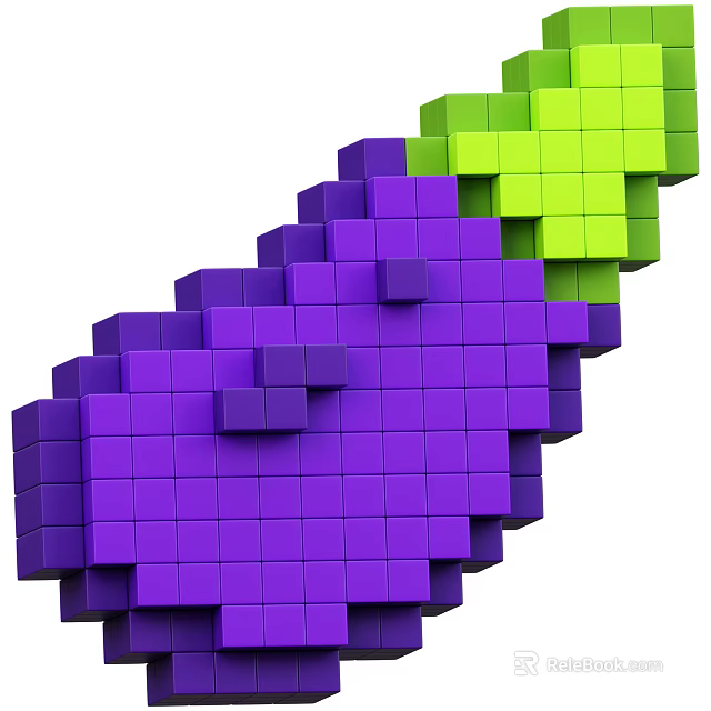 Purple and Green Building Blocks Forming a Creative Fruit Shaped Structure 3d model 