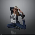A Woman Doing Yoga Stretch In White Graphic Tee And Blue Pants