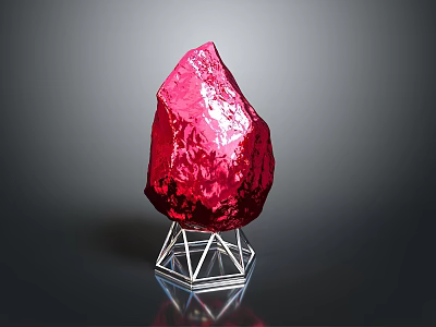Red Gemstone Rough Displayed On Geometric Metal Stand With Dark Background 3d model