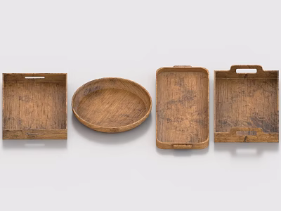 Vintage Wooden Tray Set With Different Shapes For Home Dining Decoration 3d model