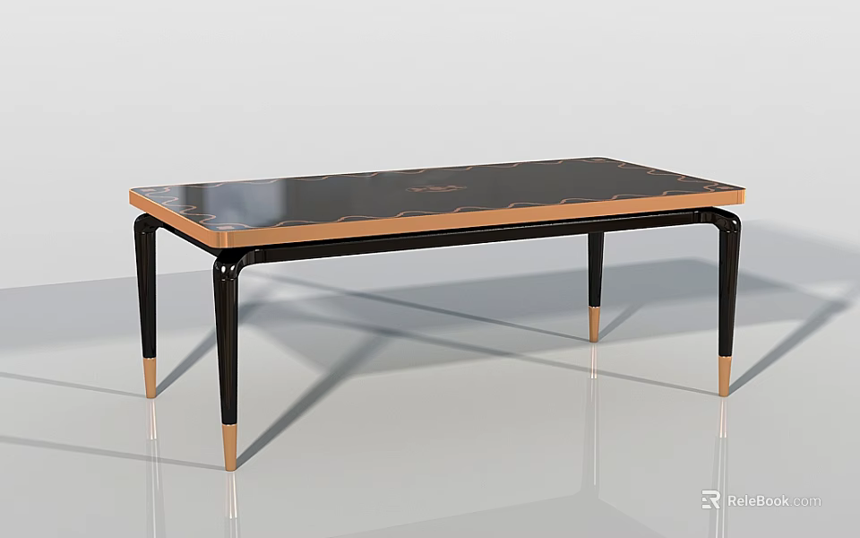Modern Rectangular Dining Table With Black Tabletop And Gold Accent Legs In Sleek Design 3d model 