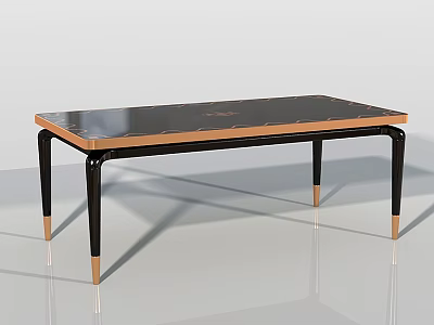 Modern Rectangular Dining Table With Black Tabletop And Gold Accent Legs In Sleek Design 3d model