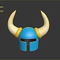 Stylish Blue Decorative Helmet With White Horns And Yellow Accent Rings