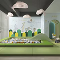 Kids Play Area With Green Padded Floor Slide Cloud Pendant Lights And Animal Decorations