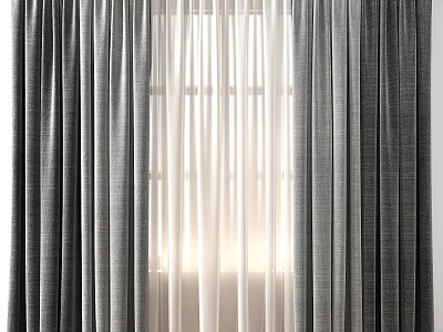 Elegant Gray and White Drapes with Sheer Curtains for Window Sunlight 3d model