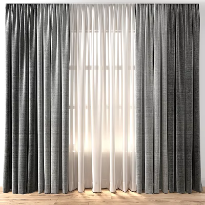 Elegant Gray and White Drapes with Sheer Curtains for Window Sunlight 3d model