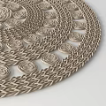 Woven Round Carpet With Intricate Concentric Circle Pattern And Neutral Beige Tone