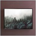 Scenic Landscape Painting With Distant Mountains Lush Forest And Misty Sky