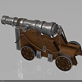 Vintage Cannon Model With Metal Barrel Wooden Carriage And Wheels Design