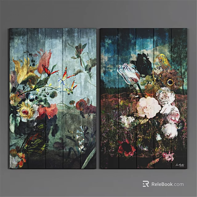 Decorative Wooden Photo Frames With Colorful Floral Art Prints For Home Decor 3d model 