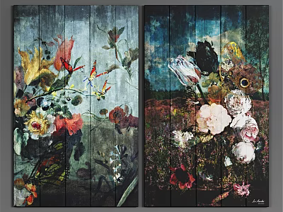 Decorative Wooden Photo Frames With Colorful Floral Art Prints For Home Decor 3d model