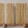Log Pillar Homestay Partition Railing Fence 3d model