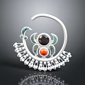 Stylish Decorative Household Accessory With Silver Ring Black Red Gemstones And Pearl Fringe