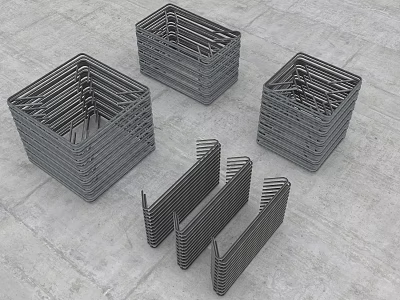 Construction Site Stacked Steel Reinforcement Mesh Cages And Structural Components 3d model