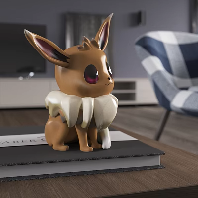 Decorative Ornament Set with Brown Figurine Large Ears Purple Eyes White Collar on Book Home Decor 3d model