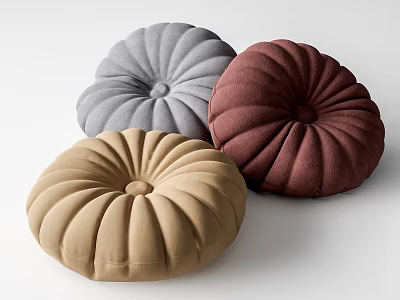 Decorative Round Pleated Pillows in Gray Brown and Burgundy Colors for Home Decor 3d model