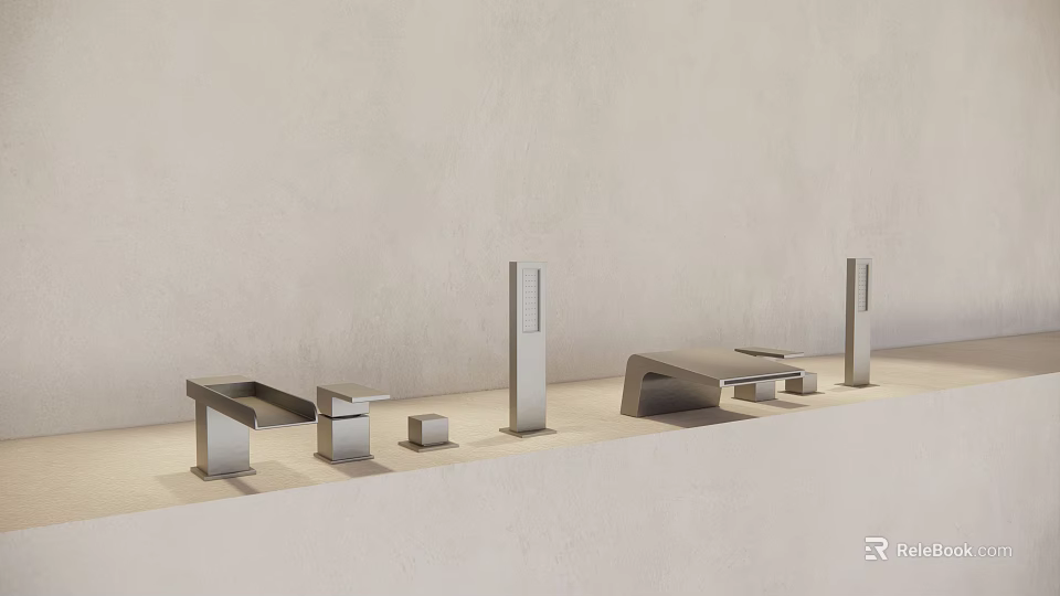 Sleek Modern Bathroom Fixture Set With Metal Faucet Sink And Shelf Accessories 3d model 