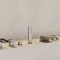 Sleek Modern Bathroom Fixture Set With Metal Faucet Sink And Shelf Accessories