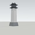 Modern White Clock Tower With Black Roof Standing Against Blue Sky And Clouds