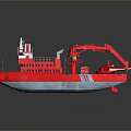 Red Work Vessel With Crane And Upper Deck Structure On Gray Background 3d model