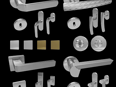 Stainless Steel Door Handles And Lock Hardware With Various Designs And Metallic Finishes 3d model