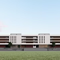 Modern Office Building With White Exterior Multiple Floors Window Design And Lawn Area