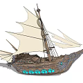 Decorative Sailing Ship Ornament Set With Wooden Structure White Sails And Blue Glass Details