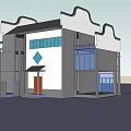 Traditional Style Commercial Complex With White Walls Blue Windows And Modern Design
