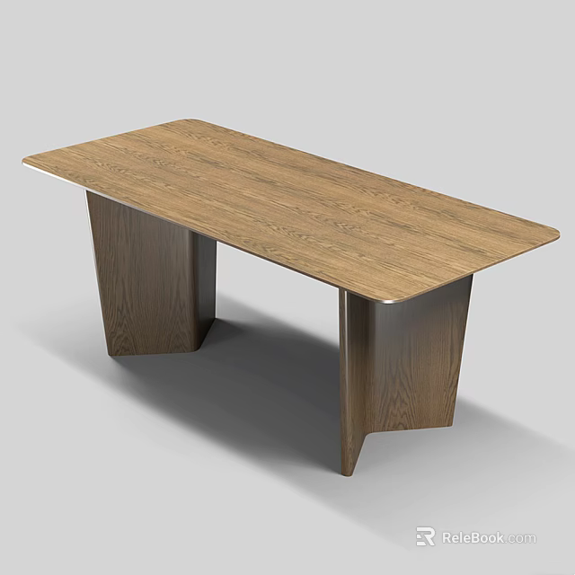 Wooden Dining Table With Rectangular Tabletop And Sturdy Modern Legs Design 3d model 