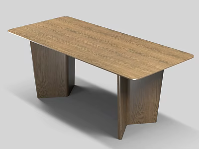 Wooden Dining Table With Rectangular Tabletop And Sturdy Modern Legs Design 3d model