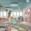 Colorful Indoor Playground Layout With Slides Swings Soft Mats And Toy Shelves