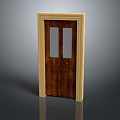 Natural Wooden Double Door With Light Frame And Glass Panels Interior