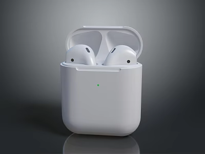 White Wireless Bluetooth Earbuds With Charging Case And Green Indicator Light 3d model
