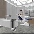 Modern Dental Clinic Interior Design With Blue Dental Chair And White Reception Desk