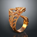 Exquisite Gold Ring With Curved Band Featuring Intricate Filigree Design And Hollow Patterns