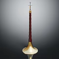 Horn Shaped Commercial Equipment With Red Textured Handle And Golden Base