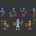 Game Movie Characters Cartoon 3D Style With Armor Shield Sword Spear And Cloak