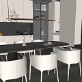Modern Restaurant Interior Design With Dining Table White Chairs Pendant Lights And Cabinets 3d model